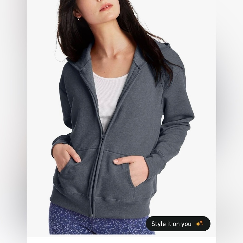 Hanes Women’s Ecosmart Full Zip Fleece Hoodie -XL- Gray